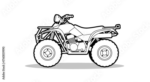 Line art illustration of an all-terrain vehicle isolated against a white backdrop