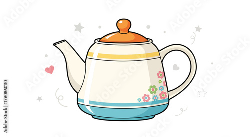 Whimsical cartoon teapot with pastel floral design for cheerful tea time moments