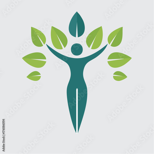 Stylized figure embracing nature, symbolizing health and wellness lifestyle