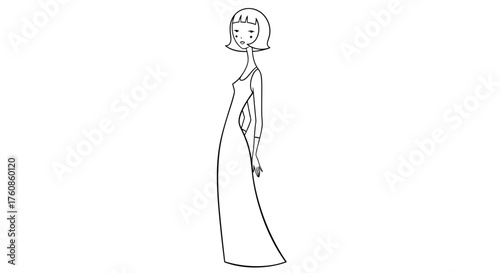 Minimalist elegance, a slender figure in a flowing gown, graceful lines and timeless simplicity