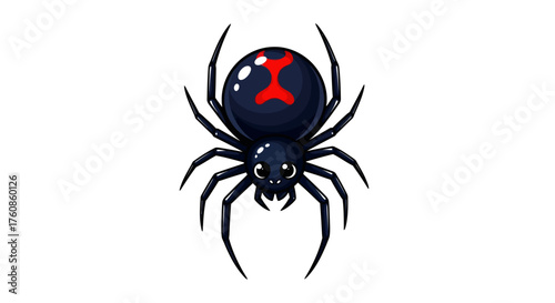 Whimsical Arachnid: A Cartoon Black Widow Spider with Striking Markings Illustration