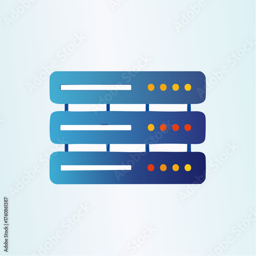Stylized illustration of data server with vibrant gradients and illuminated indicators