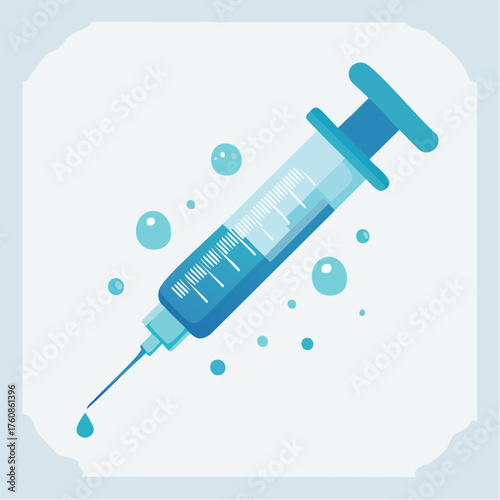 Stylized medical syringe filled with blue liquid, a vaccination instrument concept