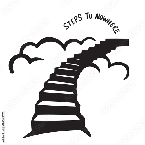 A dark stairway leading upwards into clouds a striking silhouette