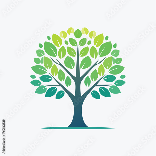 Stylized verdant tree illustration with gradient leaves symbolizing growth