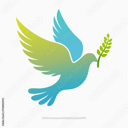 Symbolic serenity: Gradients embody a serene dove carrying an olive branch emblem