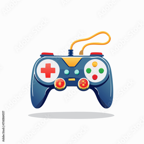 Vibrant illustration of a classic gamepad with bright colors on a white background