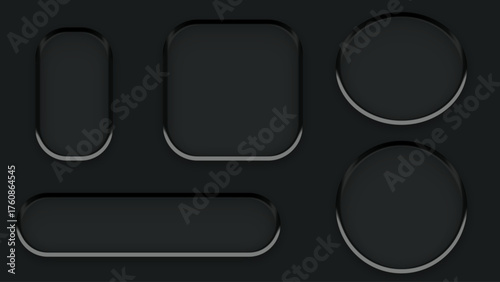 Dark Neumorphic UI Elements Collection with Rounded Shapes and Soft Shadows.