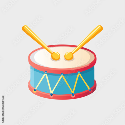 Vibrant illustration of a playful drum with drumsticks isolated on plain background