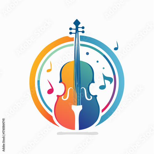Vibrant symphony: Abstract violin illustration with musical notes and colorful circle
