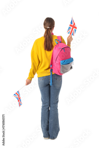 Female student with UK flag...