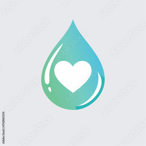 Water drop with a heart inside, symbolizing love, life, and conservation