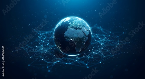 Abstract Network Globe Earth Digital Connection and Technology Background with Glowing Particles