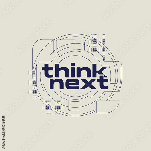 Modern flat design typography logo featuring "think next" text within abstract circular graphic element representing innovation and forward thinking vector