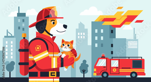 Brave Canine Firefighter Saves Feline From Building With Flames