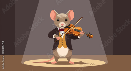 Elegant Mouse Performing Violin Under Spotlight On Stage