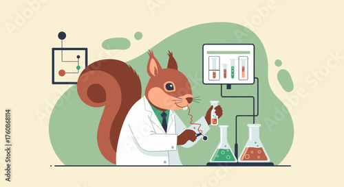Scientist Squirrel Conducting Experiment With Beakers In A Laboratory
