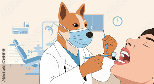 Veterinarian Dog Checking Patient's Teeth At Clinic During Appointment