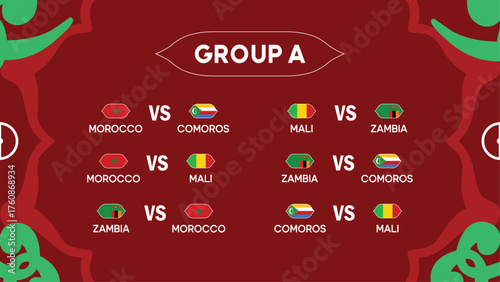 African Nations Morocco 2025 Group A Matches Teams Flags Countries African Football Logo Design Vector Illustration