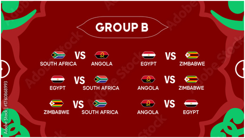 African Nations Morocco 2025 Group B Matches Teams Flags Countries African Football Logo Design Vector Illustration