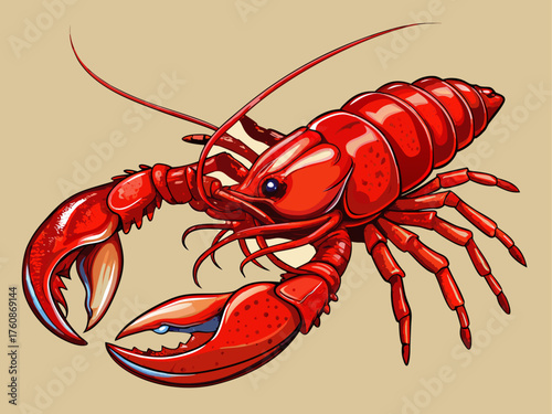 Realistic vector of red lobster with claws extended, detailed shell texture, isolated on light background, seafood and marine illustration