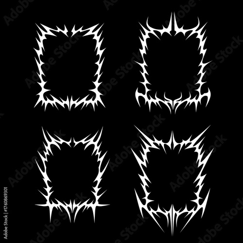 Set of neo tribal frames, sharpness style symmetrical shape, y2k abstract borders vector design template 