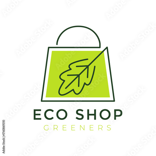 eco shop shopping bag logo design minimalist vector