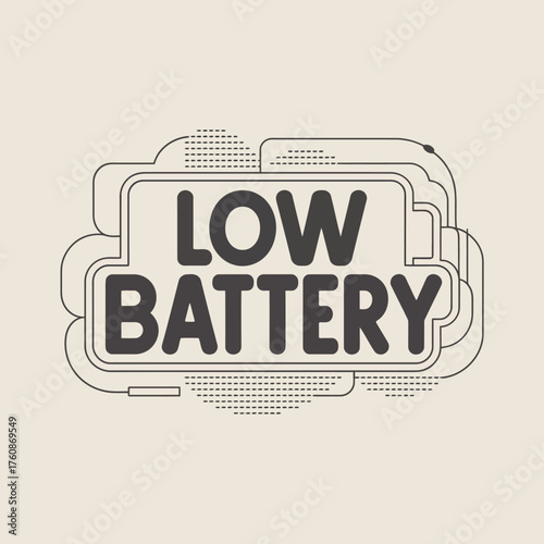 Low battery alert graphic design icon symbol modern typography for technology energy and power concepts on a light background vector