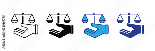 Scales of justice held in a hand, representing law, fairness, and balance, isolated on white background