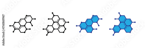 Chemical structure of polycyclic aromatic hydrocarbons, including benzene rings and carbon atoms, isolated on white background
