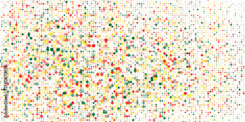 Colorful abstract vector background of overlapping dots in red, yellow, green, and beige tones, forming a lively mosaic texture on a white backdrop. Vector eps10