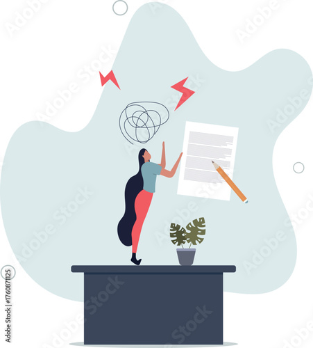 Stress overload female as frustration and tension emotion .flat vector illustration.life and employment of people.