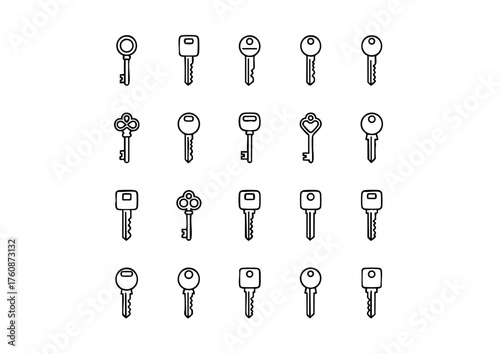 Vector Keys Icon Pack: Black & White Designs, Monochrome Key Icons: Security & Access Symbols, Thick Line Key Icon Set: Black and White Vector Art
