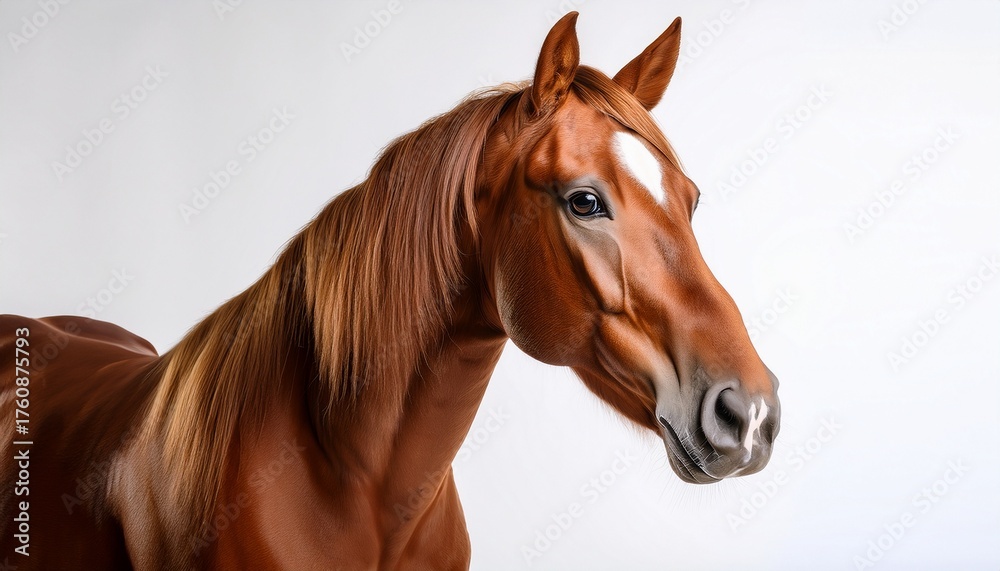 Obraz premium chestnut horse in studio with white background and ample copy space