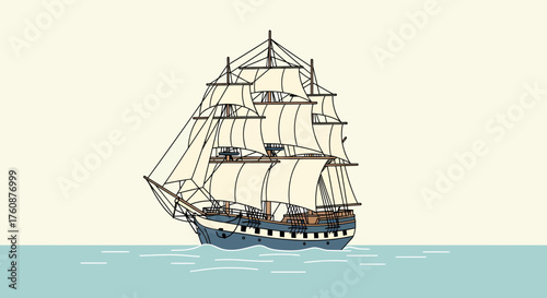 Vintage Sailing Vessel Navigating Open Water On A Calm Sunny Day