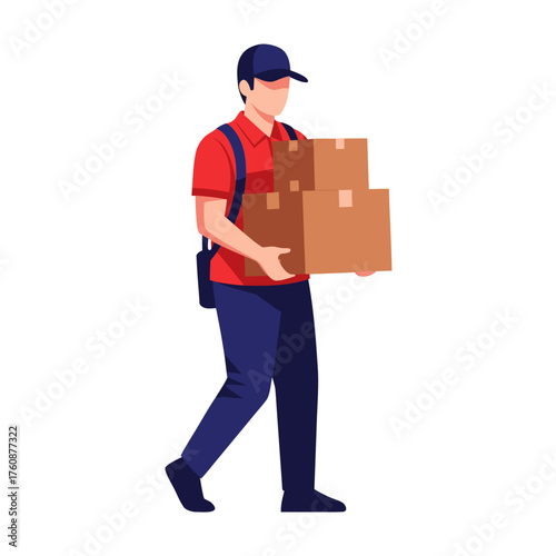 Delivery person carrying packages, conveying items, and providing service