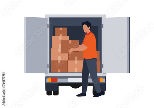 Man loading boxes into the back of a delivery truck, illustrating logistics and shipping services for product distribution