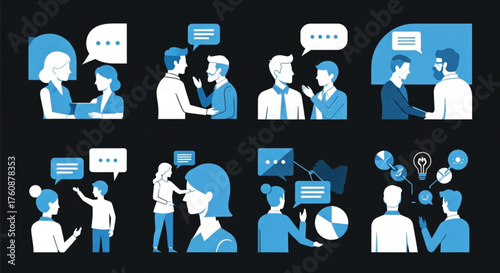 Group of young professionals using digital devices for online conversation