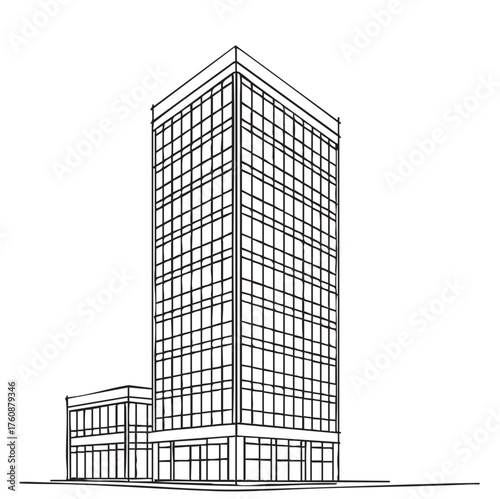 High rise building complex apartment sketch. Line art