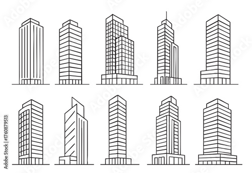 set of High rise building apartment sketch. Line art