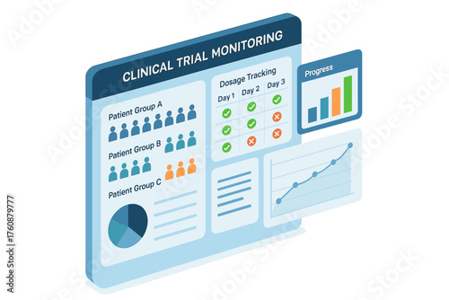 Clinical trial monitoring dashboard with data visualizations and progress tracking