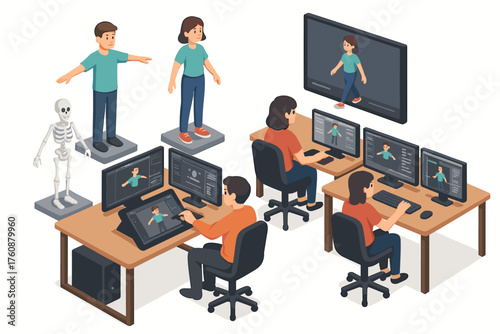 3d character animation process with diverse artists and technology display
