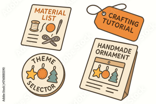 Crafting tutorial materials with handmade ornament and theme selector guide