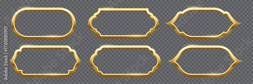 Islam frames. Arab, Indian, Turkish shapes set vector illustration. Isolated collection of Muslim golden frames of different shapes. Traditional vintage Arabians design elements.