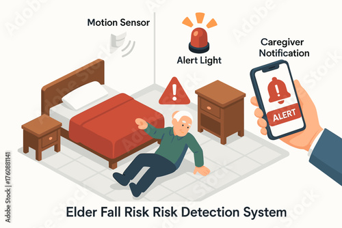 Elder fall risk detection system with motion sensor and caregiver alert