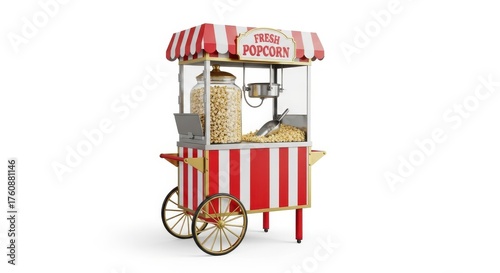 Fresh Popcorn Cart Isolated on White Background Classic Design