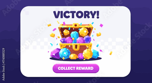 Cartoon Victory Illustration Of Chest Full Of Colorful Gems
