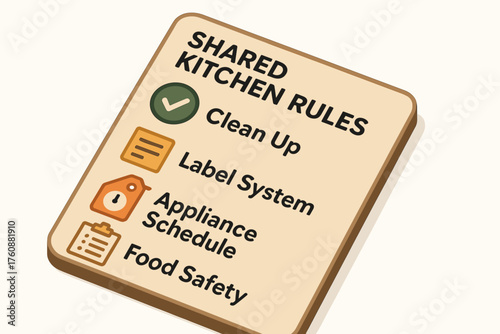 Shared kitchen rules sign with checklist for clean up and food safety