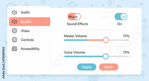 User Interface Showing Audio Settings Control Panel In Cute Design
