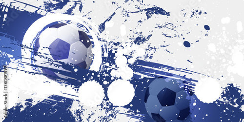 vector black grunge soccer ball on white and blue